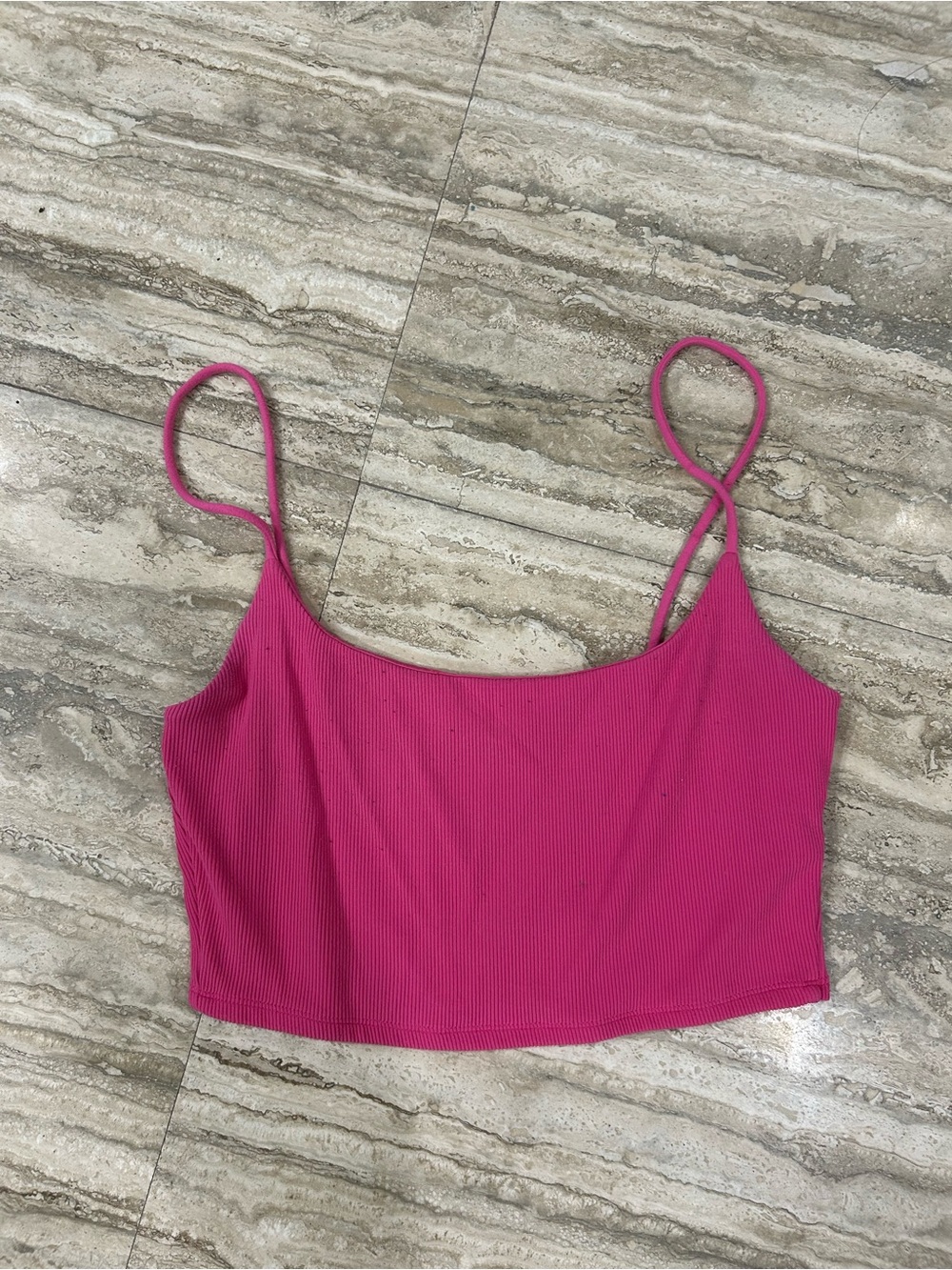 Zara Fuchsia Ribbed Spaghetti-Strap Crop Top